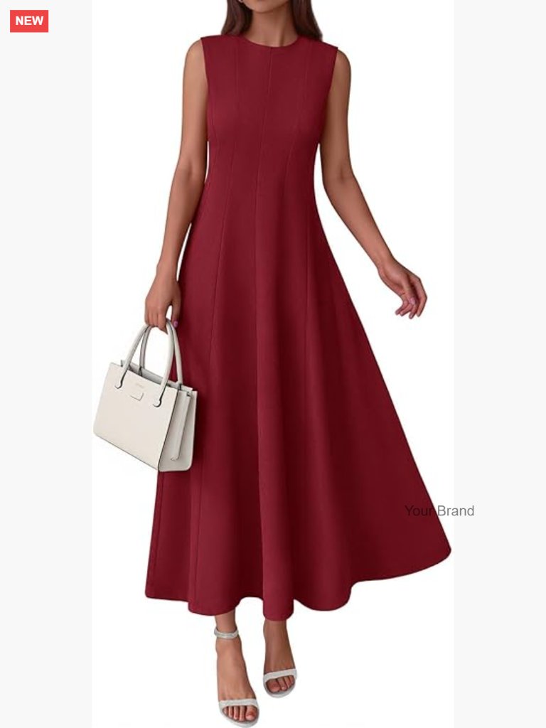 Sleeveless Crewneck Maxi Dress With Pockets A-Line Fit & Flare